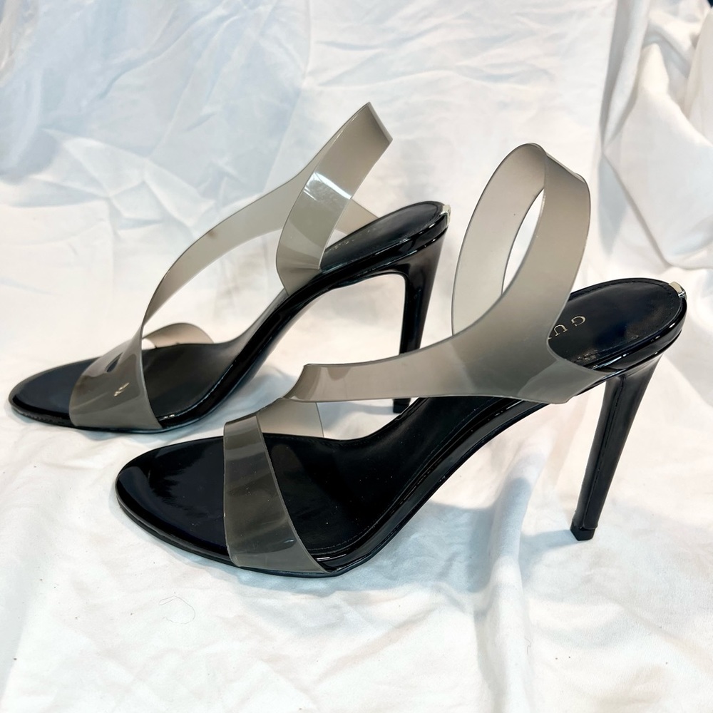 Guess Women's Ferry Asymmetrical Lucite Clear Dress Sandals  (sz10) MRSP $109